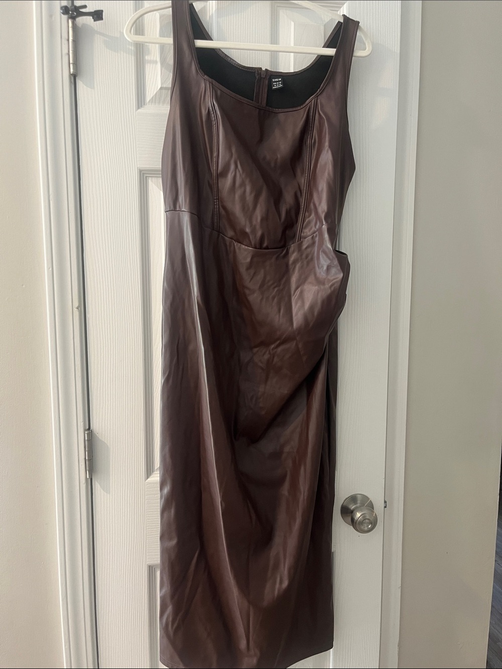 SHEIN Brown Faux Leather Sleeveless Midi Dress